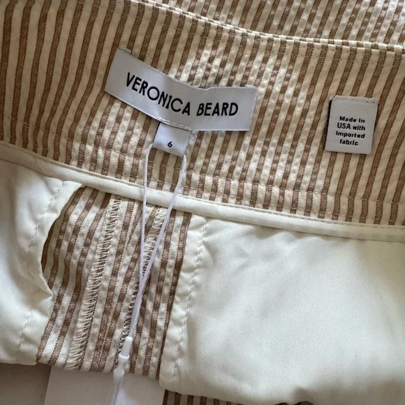 Veronica Beard Haina Seersucker Pleated Shorts Khaki White 6 NWT - Picture 13 of 16